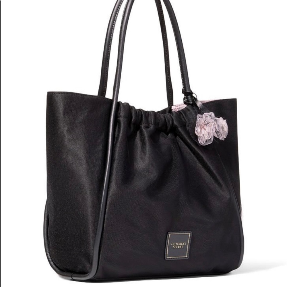 Victorias Secret Black Tote Bag Shoulder Shopper Pink